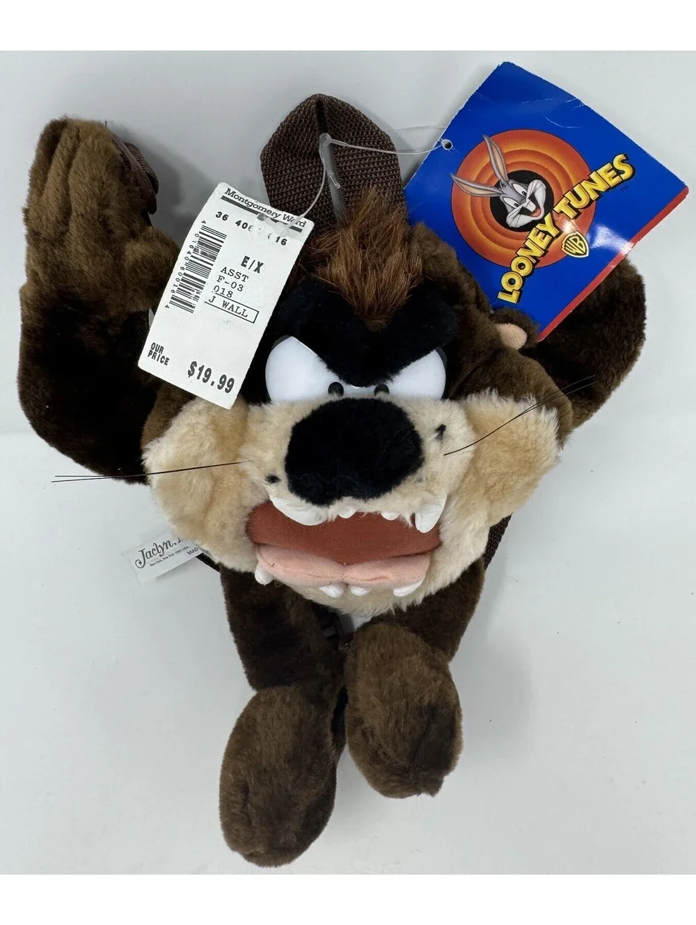 Vintage 1997 Looney Tunes Tasmanian Devil Plush Backpack with Tags